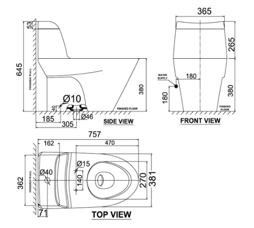 Bản vẽ kỹ thuật bồn cầu đặt sàn American Standard VF-2010